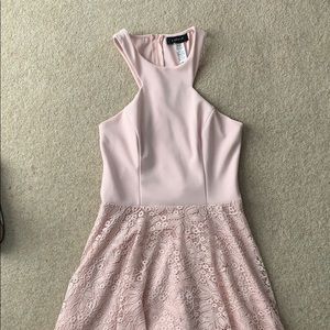 Pink floral lace skater dress